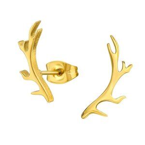 14K Gold Stainless Steel Antler Stud Earrings 15mm